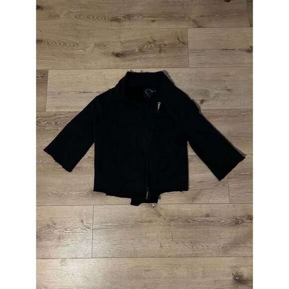 Frank & Eileen Mens Black Cropped Sweater Side Zipper Size Small Full Zip - Picture 1 of 4